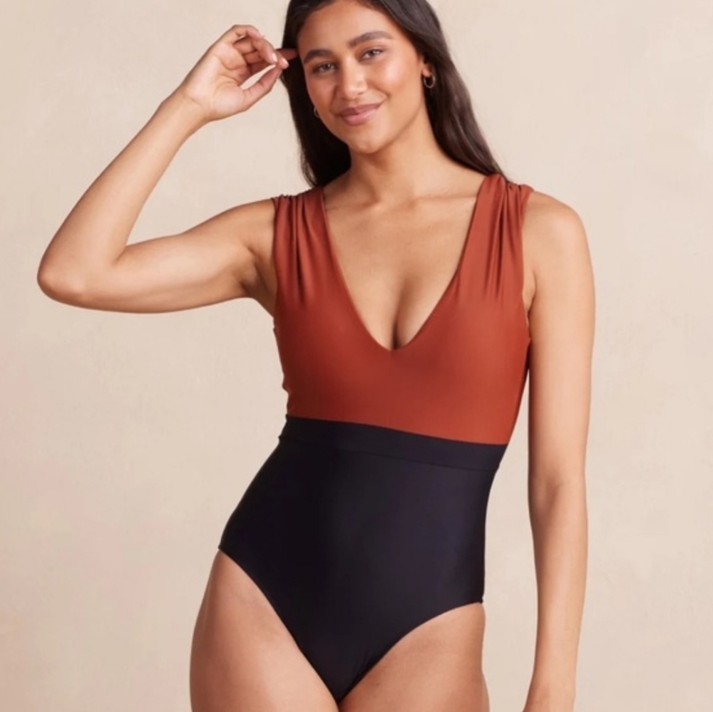 SUMMERSALT THE RUCHED BACKFLIP BROWN AND BLACK SWIMSUIT 14